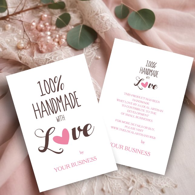 Pink Heart 100% Handmade with Love Quote Business Card (Creator Uploaded)
