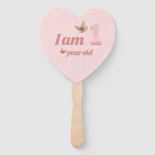 Pink Heart 1st Birthday Hand Fan Party Favour