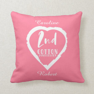 Pink Heart 2nd Cotton Wedding Anniversary Cushion