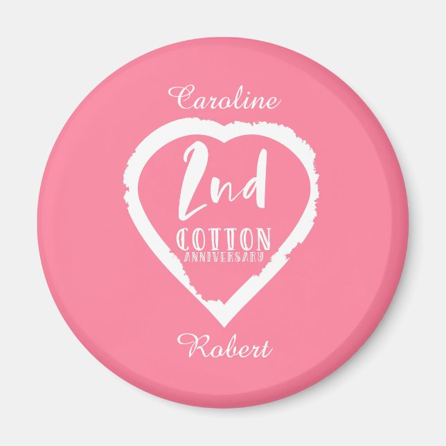 Pink Heart 2nd Cotton Wedding Anniversary Magnet (Front)