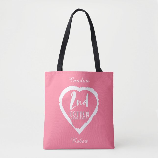 Pink Heart 2nd Cotton Wedding Anniversary Tote Bag (Front)