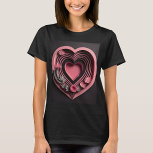 Pink Heart 3D Paper Art Design T-shirt