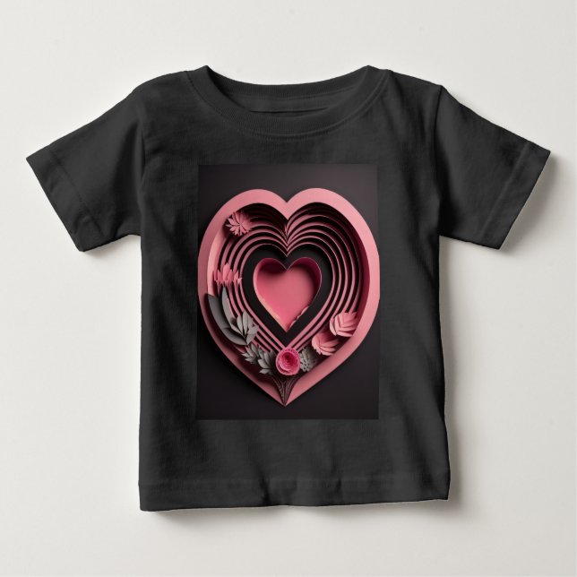 Pink Heart 3D Paper Art Design T-shirt  (Front)