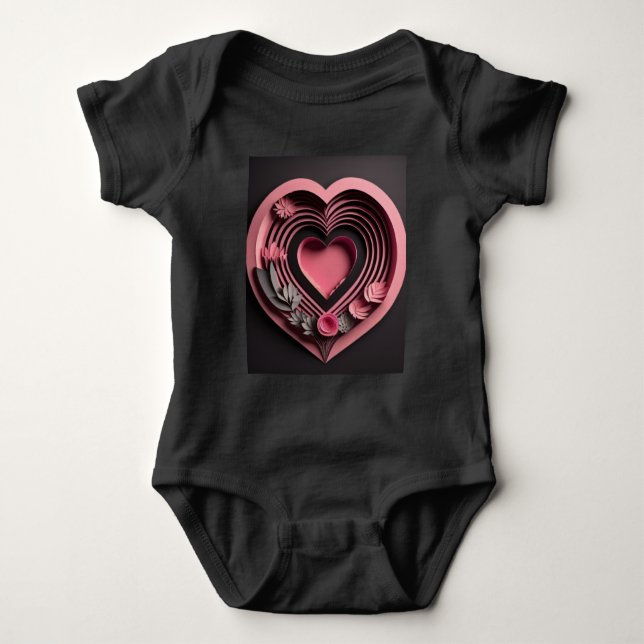 Pink Heart 3D Paper Art Design T-shirt  Baby Bodysuit (Front)