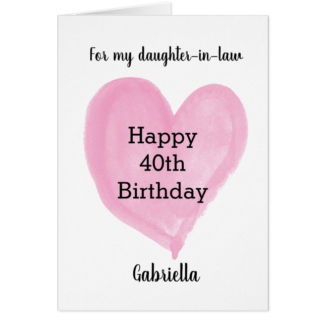 Pink Heart 40th Birthday Daughter-in-Law (Front)