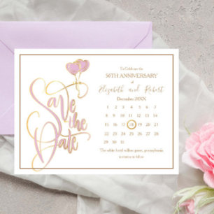 Pink Heart 50th Anniversary Save The Date Announcement Postcard