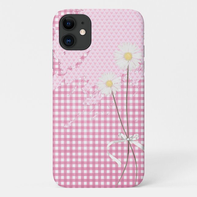 pink heart abstract and daisies Case-Mate iPhone case (Back)