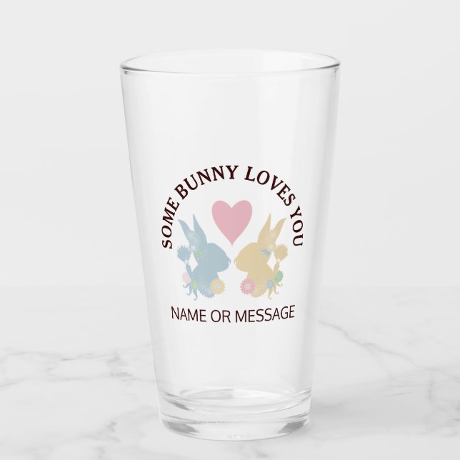 Pink Heart and Colourful Pastel Easter Bunny Glass (Front)