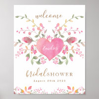 Pink Heart and Flowers Bridal Shower Welcome