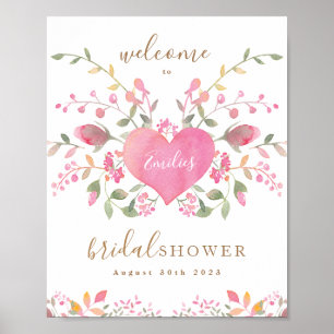 Pink Heart and Flowers Bridal Shower Welcome Poster
