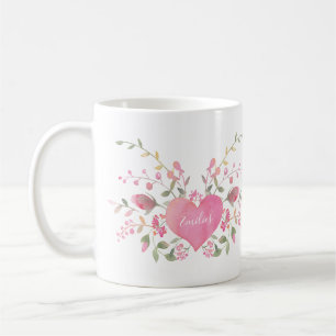 Pink Heart and Flowers Coffee Mug