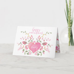 Pink Heart and Flowers Valentine's Day Card