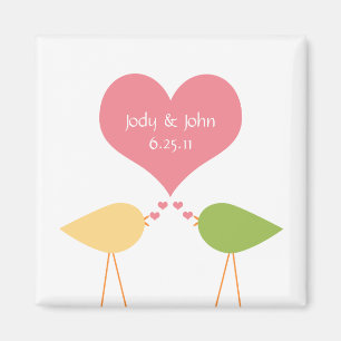 Pink Heart and Lovebirds Save The Date Magnet