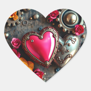 Pink Heart and Metal Gears Steampunk Sticker