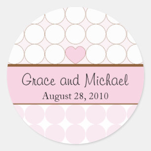 Pink Heart and Polka Dots Wedding Classic Round Sticker