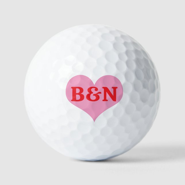 Pink Heart And Red Colour Monogram Initials or Tex Golf Balls (Front)