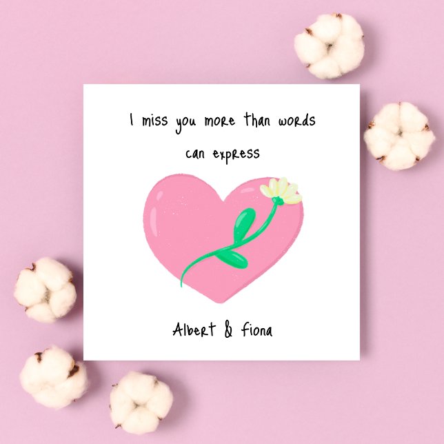 Pink Heart and White Flower Miss You Card (Creator Uploaded)