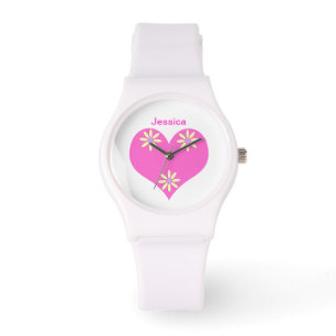 Pink Heart and Yellow Flowers Watch