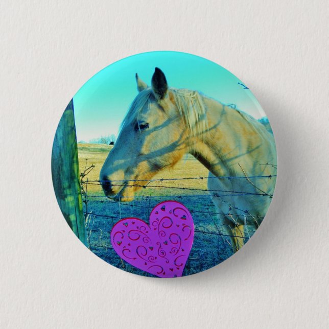 Pink Heart and Yellow Horse 6 Cm Round Badge (Front)