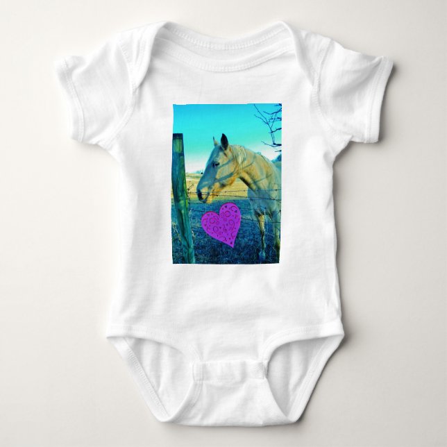 Pink Heart and Yellow Horse Baby Bodysuit (Front)
