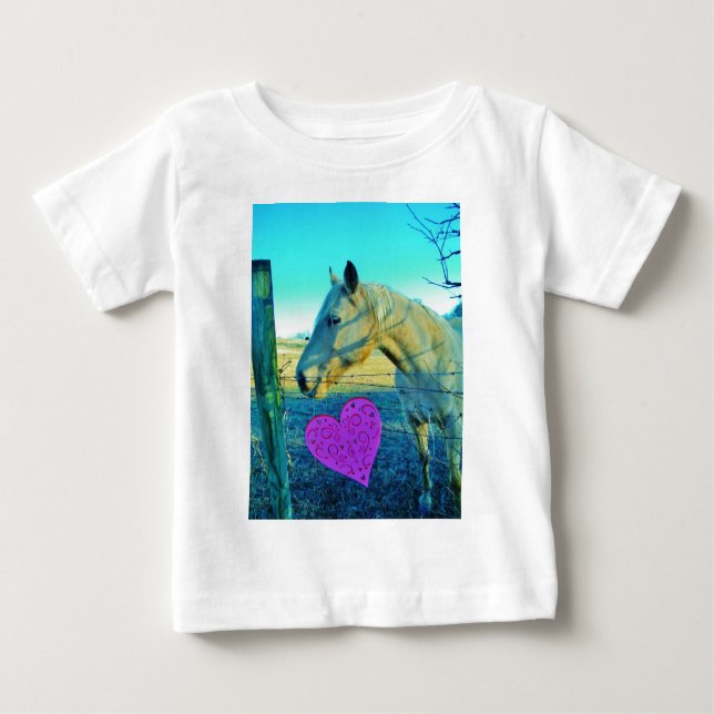 Pink Heart and Yellow Horse Baby T-Shirt (Front)