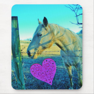 Pink Heart and Yellow Horse Mouse Pad