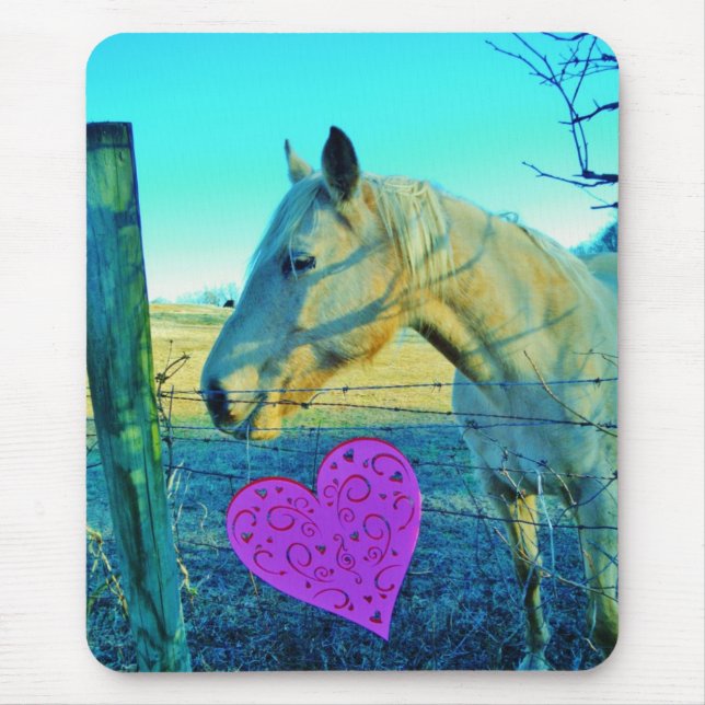 Pink Heart and Yellow Horse Mouse Pad (Front)