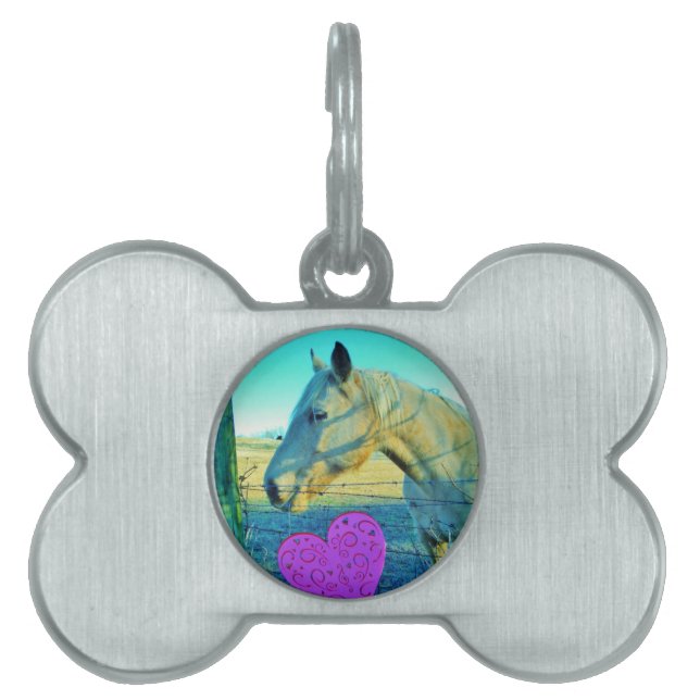 Pink Heart and Yellow Horse Pet Tag (Front)