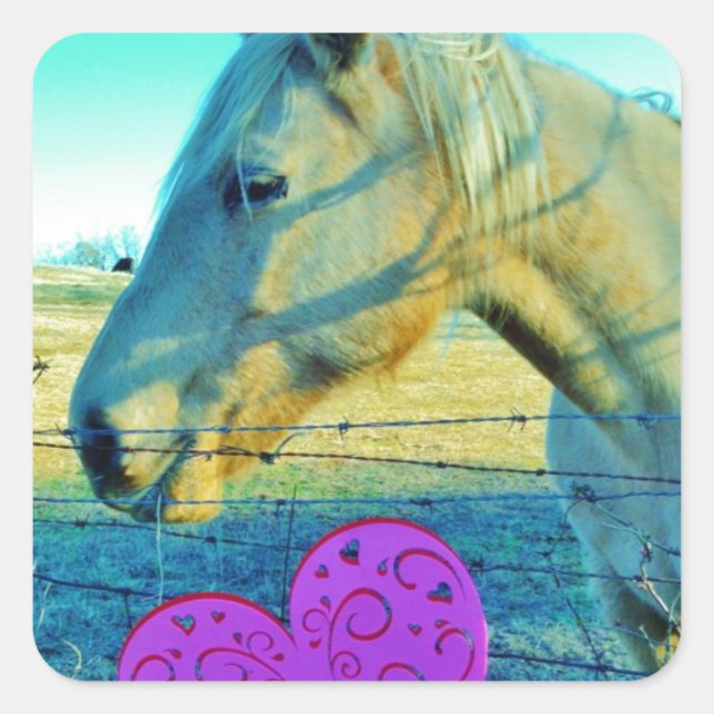 Pink Heart and Yellow Horse Square Sticker (Front)