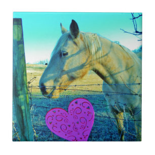 Pink Heart and Yellow Horse Tile