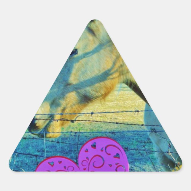 Pink Heart and Yellow Horse Triangle Sticker (Front)