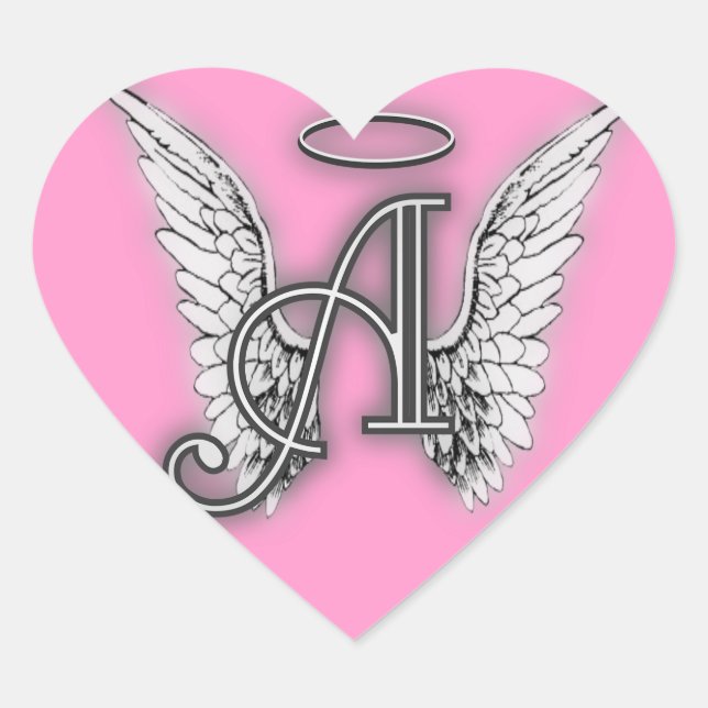 Pink Heart Angel Wings Monogram Heart Sticker (Front)
