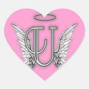 Pink Heart Angel Wings Monogram Heart Sticker