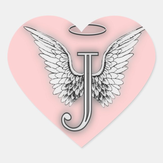 Pink Heart Angel Wings Monogram Sticker (Front)