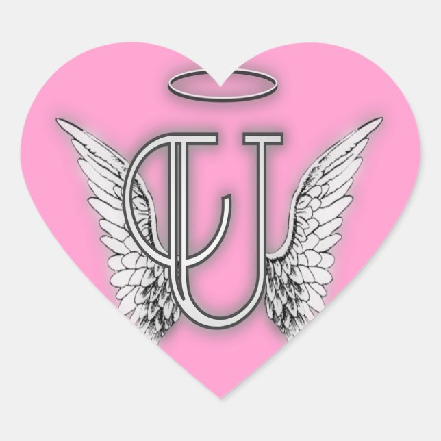 Pink Heart Angel Wings Monogram Sticker (Front)
