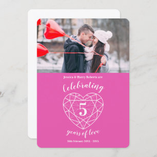 Pink heart anniversary 5 years photo invitations