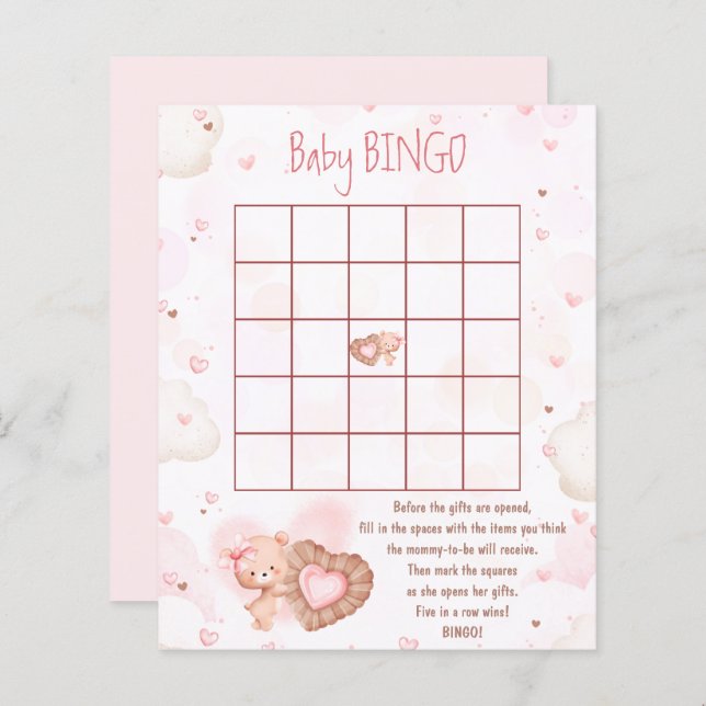 Pink Heart Baby Bingo Girl Baby Shower Game (Front/Back)
