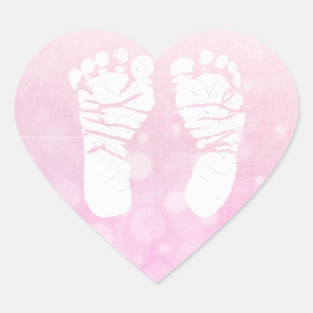 Pink Heart Baby Footprints Stickers (Front)