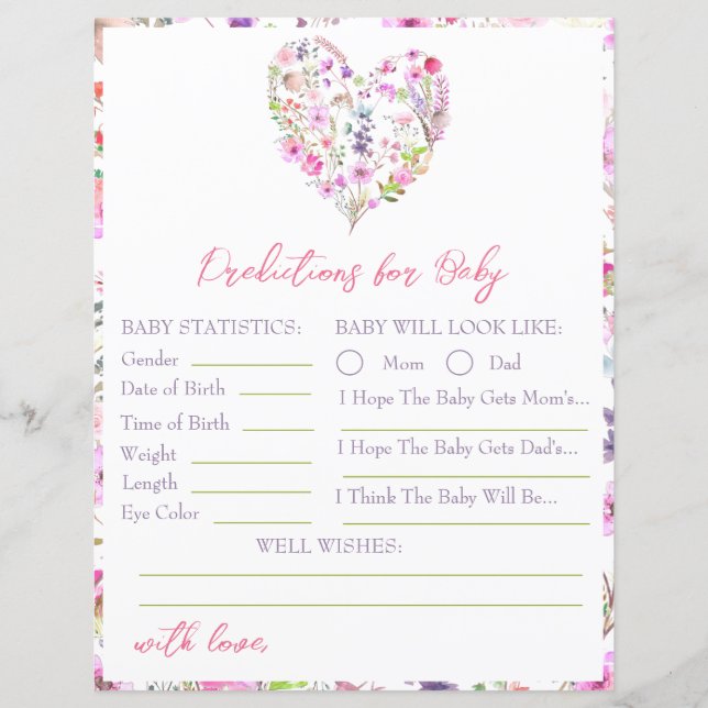 Pink Heart Baby In Bloom Baby Predictions (Front)