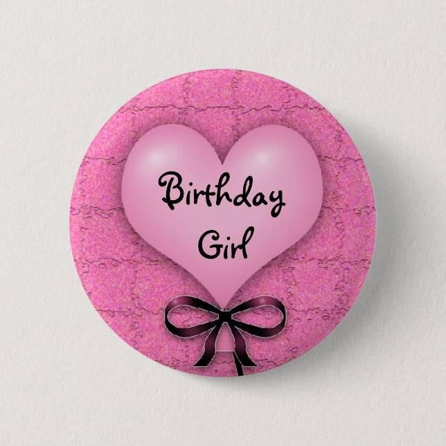 Pink Heart Balloon Birthday Girl Pinback Button (Front)