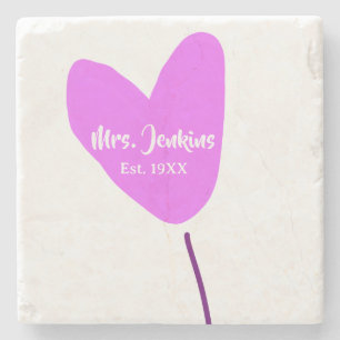 Pink heart balloon Mrs add name est. Add year love Stone Coaster
