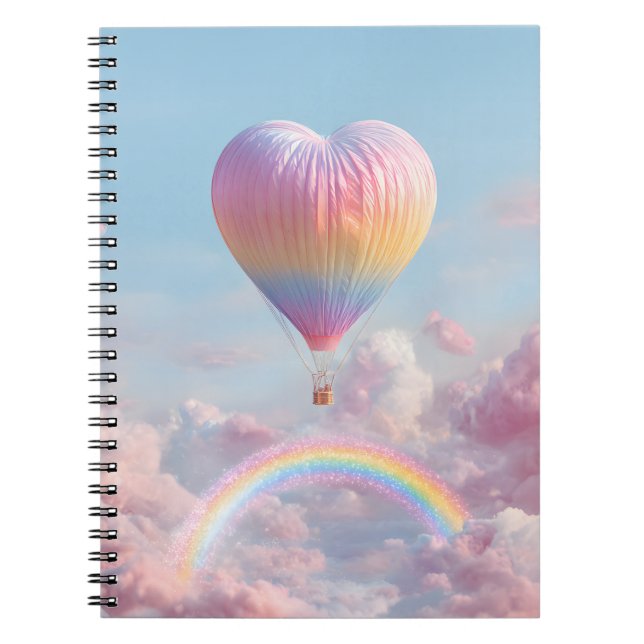 Pink Heart Balloon Rainbow Sky Notebook (Front)