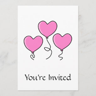 Pink Heart Balloon with Black Outline. Invitation