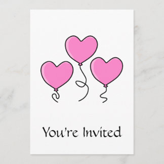 Pink Heart Balloon with Black Outline. Invitation