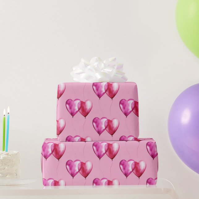 Pink Heart Balloons Birthday Wrapping Paper (Party Gifts)
