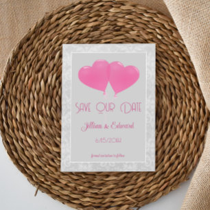 Pink Heart Balloons Save The Date Announcement