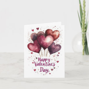 Pink Heart Balloons Valentine's Greeting Card