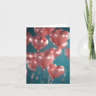 Pink Heart Balloons Valentine's Greeting Holiday Card