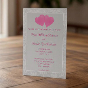 Pink Heart Balloons Wedding Invitation