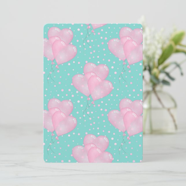 Pink Heart Baloon Invitation (Standing Front)